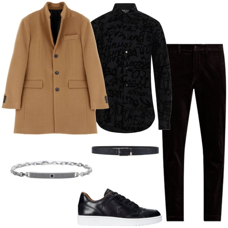 Outfit uomo - Total look #2011466. Stile Trendy per Serata speciale. Abbinamento con cinture, camicie, braccialetti, cappotti, pantaloni, sneakers.
