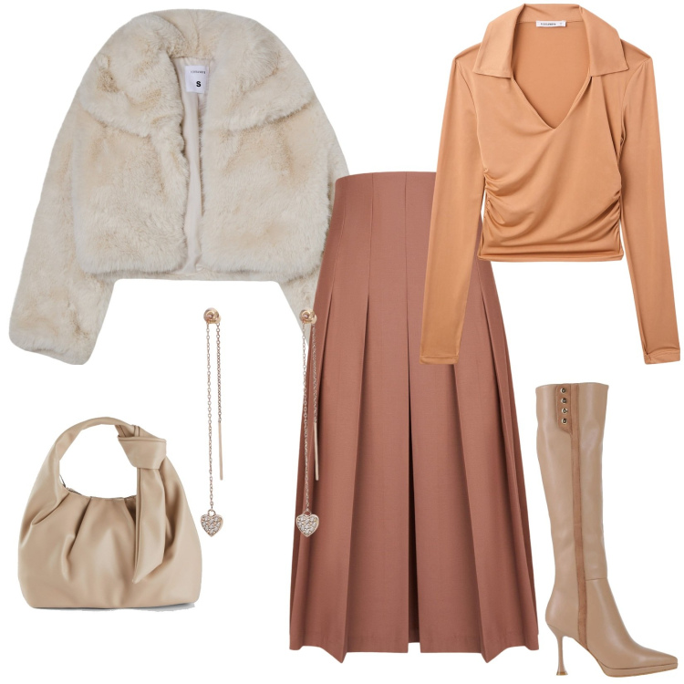 Outfit donna - Total look #2011467. Stile Chic per Tutti i giorni. Abbinamento con borse a mano, stivali, polo, blazer, orecchini, gonne longuette.