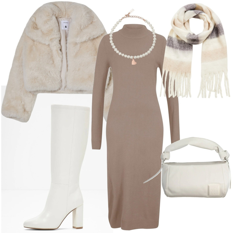 Outfit donna - Total look #2011469. Stile Trendy per Serata fuori. Abbinamento con vestiti, stivali, sciarpe, blazer, braccialetti, borse a spalla.