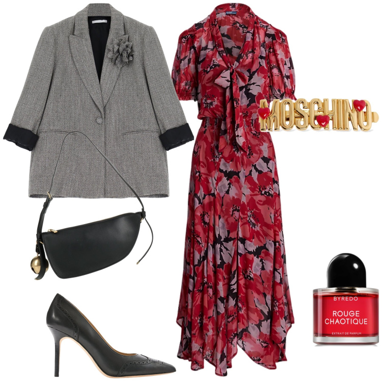 Outfit donna - Amica di famiglia. Stile Bon Ton per Cerimonia. Abbinamento con borse a mano, profumi, blazer, vestiti, décolleté, accessori per capelli.