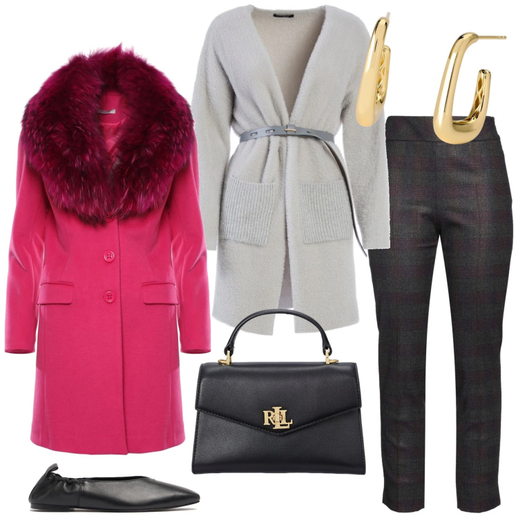 Outfit donna - Total look #2011478. Stile Glamour per Serata fuori. Abbinamento con pantaloni, orecchini, cardigans, cappotti, borse a mano, ballerine.