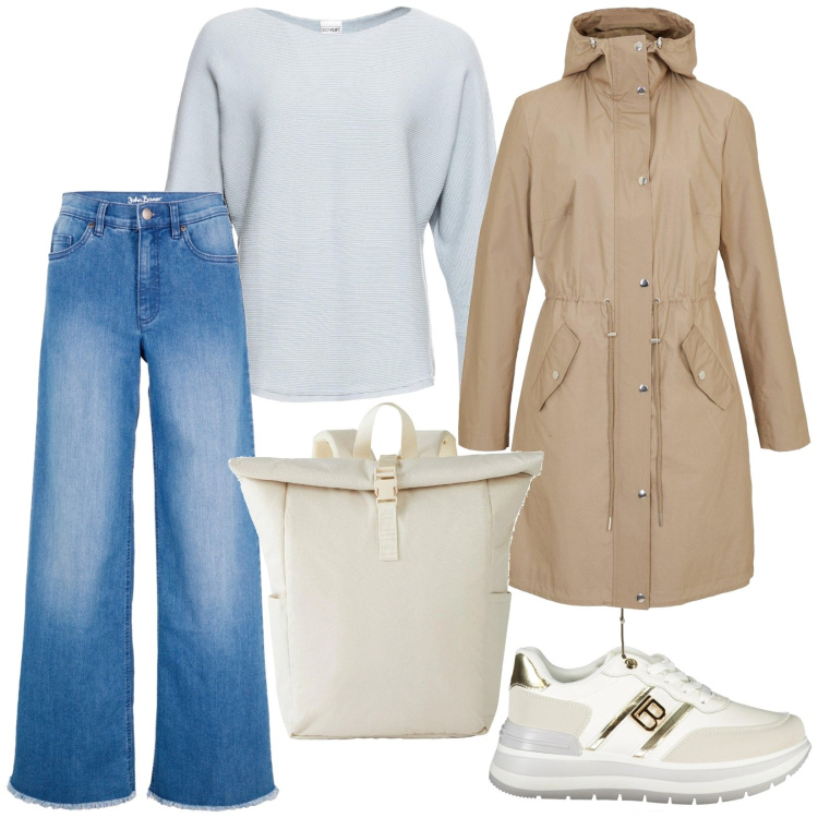 Outfit donna - Total look #2011489. Stile Basic per Tutti i giorni. Abbinamento con maglieria, jeans, parka, zaini, sneakers.