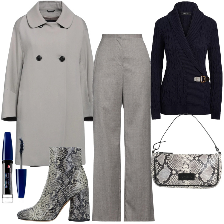 Outfit donna - Total look #2011509. Stile Chic per Tutti i giorni. Abbinamento con stivaletti, borse a mano, cappotti, pantaloni, mascara, maglieria.