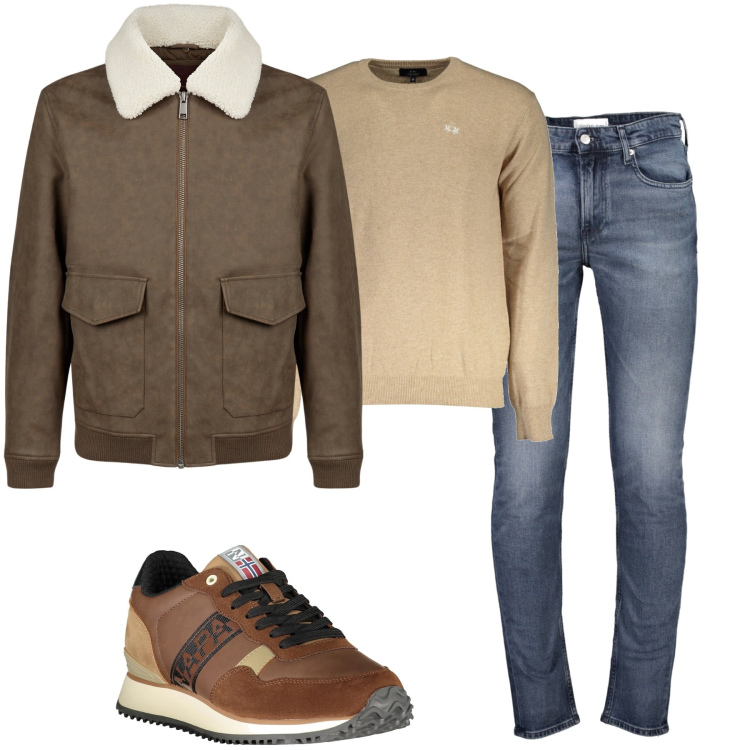 Outfit uomo - City. Stile Casual per Tutti i giorni. Abbinamento con giacche, maglieria, sneakers, jeans.