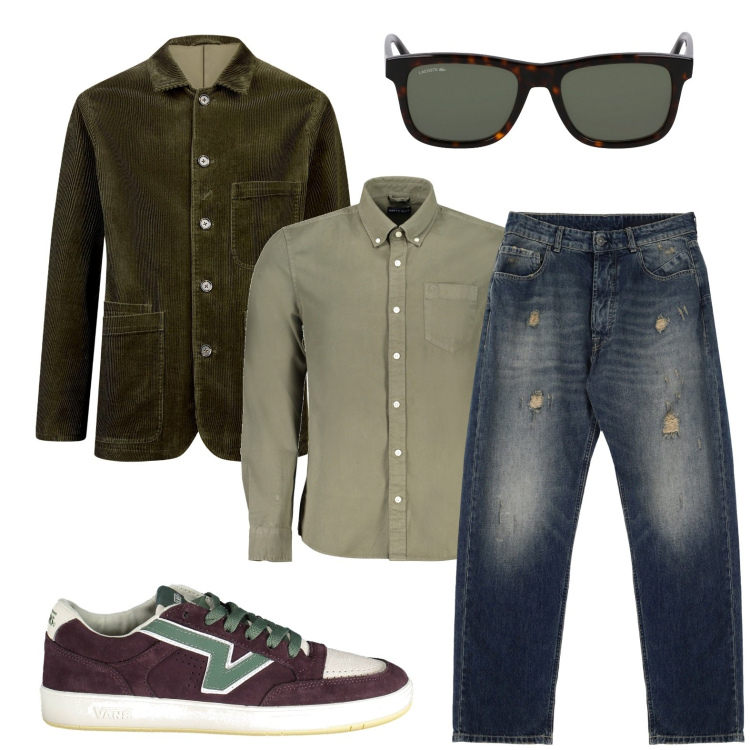 Outfit uomo - Velluto 2.0. Stile Urban per Tutti i giorni. Abbinamento con jeans strappati, giacche, camicie, occhiali da sole, sneakers.