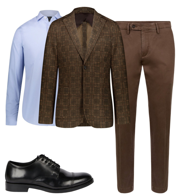 Outfit uomo - City. Stile Trendy per Tutti i giorni. Abbinamento con giacche, pantaloni chino, camicie, scarpe stringate.