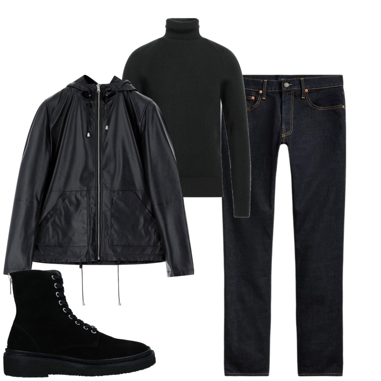 Outfit uomo - Black. Stile Urban per Tutti i giorni. Abbinamento con stivali e stivaletti, maglieria, giacche, jeans.