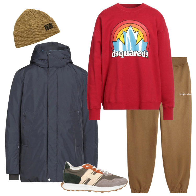 Outfit uomo - Passeggiata. Stile Casual per Tutti i giorni. Abbinamento con pantaloni, berretti, parka, felpe, sneakers.