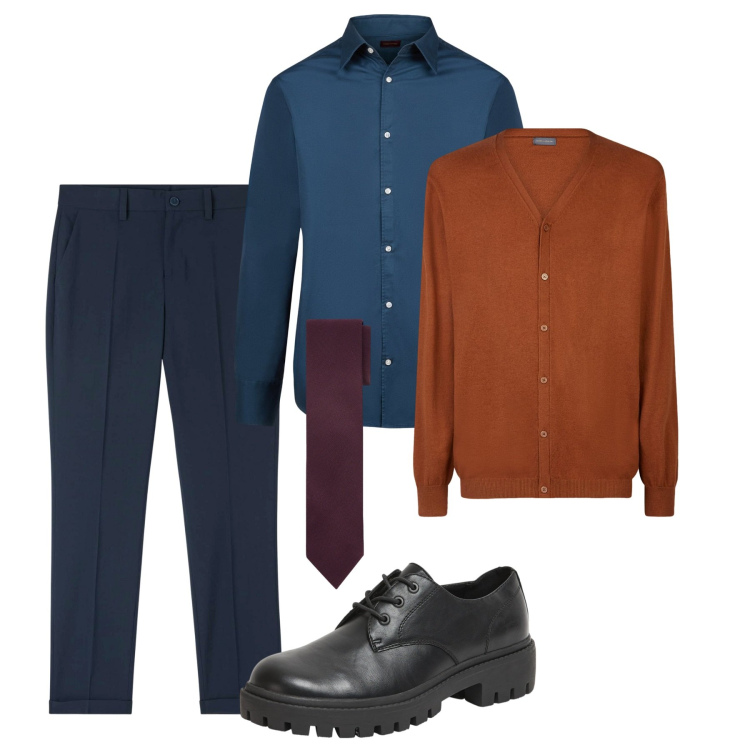 Outfit uomo - Cravatta wine. Stile Trendy per Tutti i giorni. Abbinamento con pantaloni chino, scarpe stringate, cravatte, cardigans, camicie.