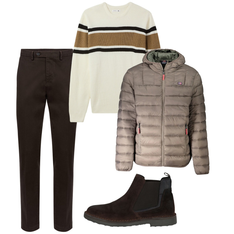 Outfit uomo - Brownie. Stile Casual per Tutti i giorni. Abbinamento con stivali e stivaletti, maglieria, pantaloni chino, giacche.