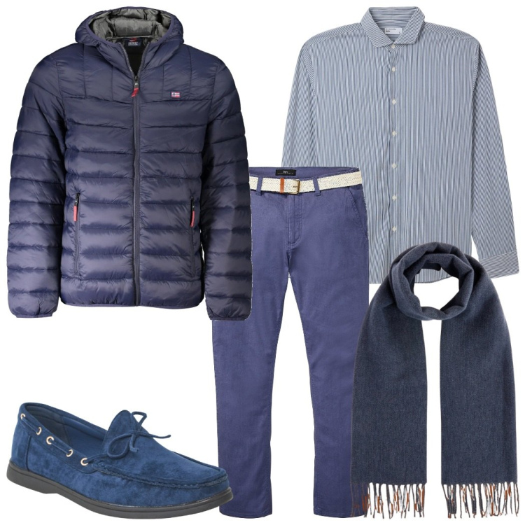 Outfit uomo - Azzurro. Stile Trendy per Tutti i giorni. Abbinamento con pantaloni chino, scarpe stringate, camicie, giacche, sciarpe.