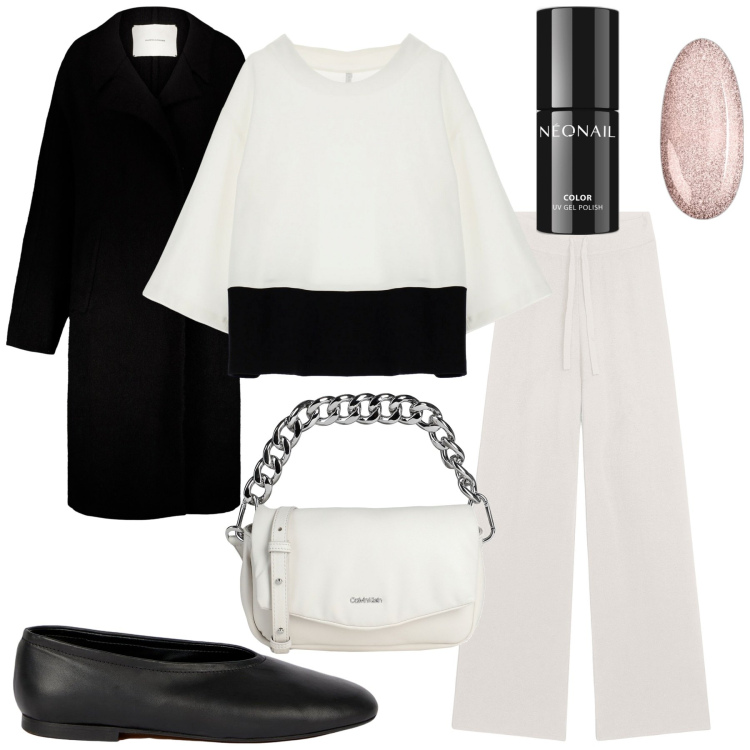 Outfit donna - Minimal chic. Stile Minimal per Serata fuori. Abbinamento con borse a mano, smalti, felpe, pantaloni, cappotti, ballerine.