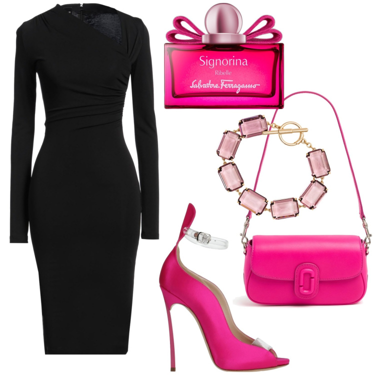 Outfit donna - Signorina. Stile Glamour per Serata fuori. Abbinamento con décolleté, vestiti midi/longuette, profumi, braccialetti, borse a spalla.