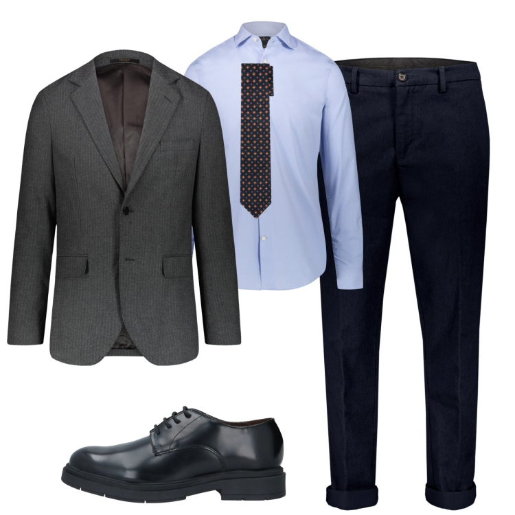 Outfit uomo - City. Stile Business/Elegante per Tutti i giorni. Abbinamento con scarpe stringate, giacche, pantaloni, camicie, cravatte.