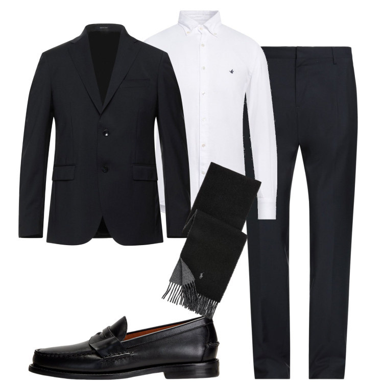 Outfit uomo - Serata. Stile Business/Elegante per Serata speciale. Abbinamento con pantaloni, camicie, giacche, scarpe stringate, sciarpe.