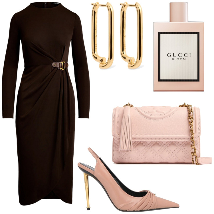 Outfit donna - Total look #2011723. Stile Chic per Cerimonia. Abbinamento con décolleté, profumi, vestiti, orecchini, borse a spalla.