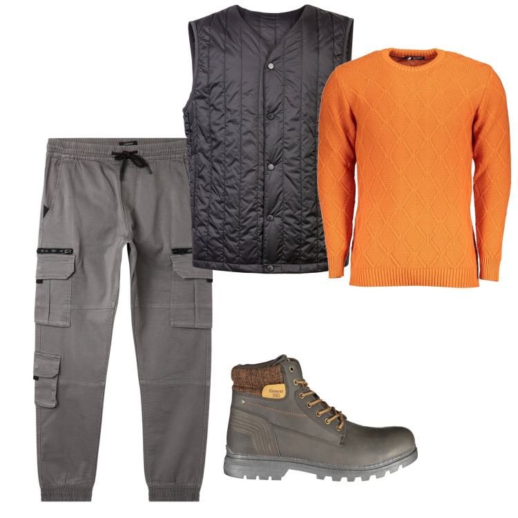 Outfit uomo - Mai senza cargo. Stile Casual per Tutti i giorni. Abbinamento con pantaloni cargo, piumini, stivali, maglieria.