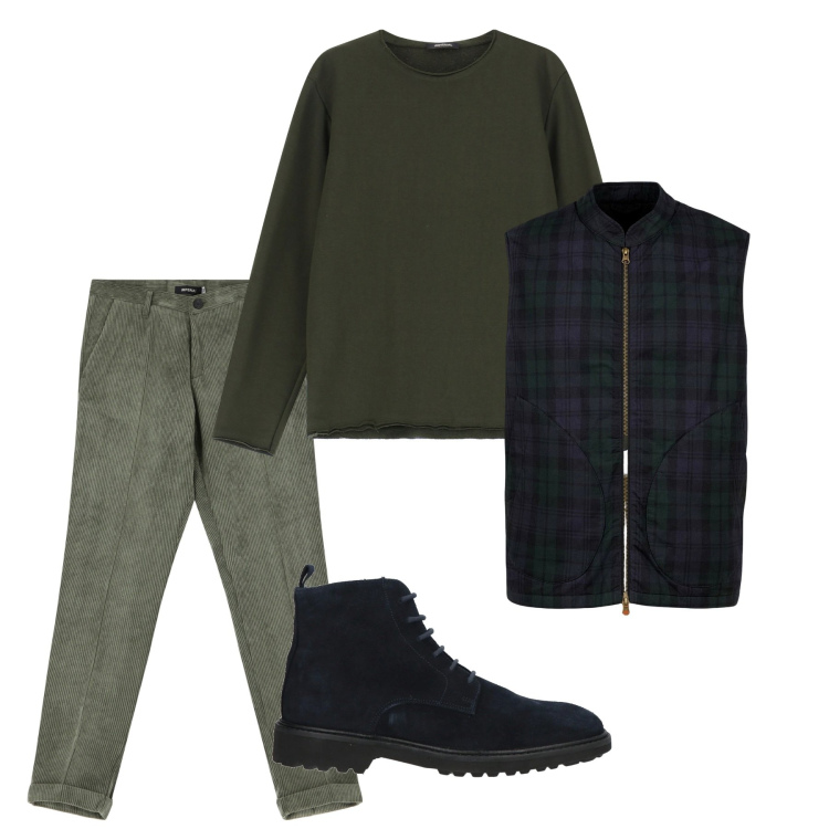 Outfit uomo - Un giorno a caso. Stile Casual per Tutti i giorni. Abbinamento con stivali e stivaletti, pantaloni, felpe, piumini.