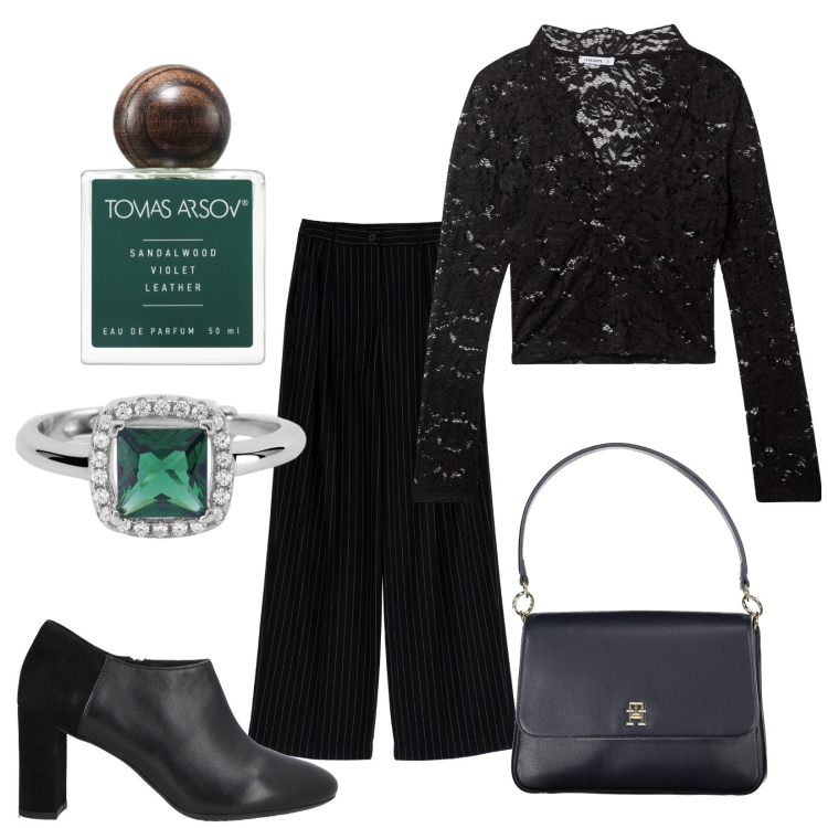 Outfit donna - All\' Opera. Stile Boho per Serata fuori. Abbinamento con stivaletti, profumi, magliette intime, anelli, pantaloni a palazzo, borse a spalla.