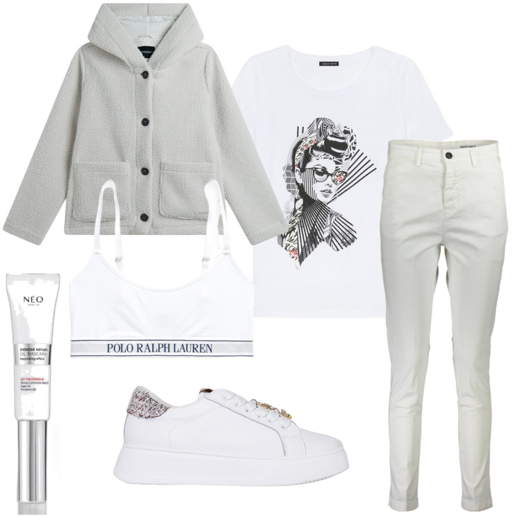 Outfit donna - Basic. Stile Basic per Tutti i giorni. Abbinamento con mascara, sneakers, blazer, canottiere, pantaloni, t-shirt.