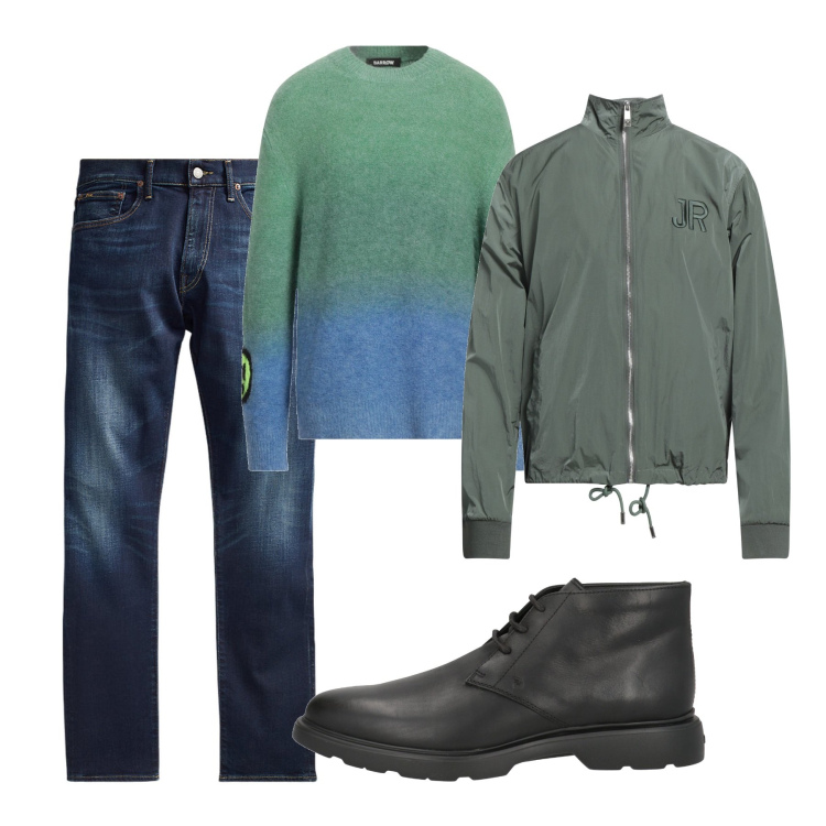 Outfit uomo - Sfumature. Stile Casual per Tutti i giorni. Abbinamento con pullovers, giacche, stivali e stivaletti, jeans.