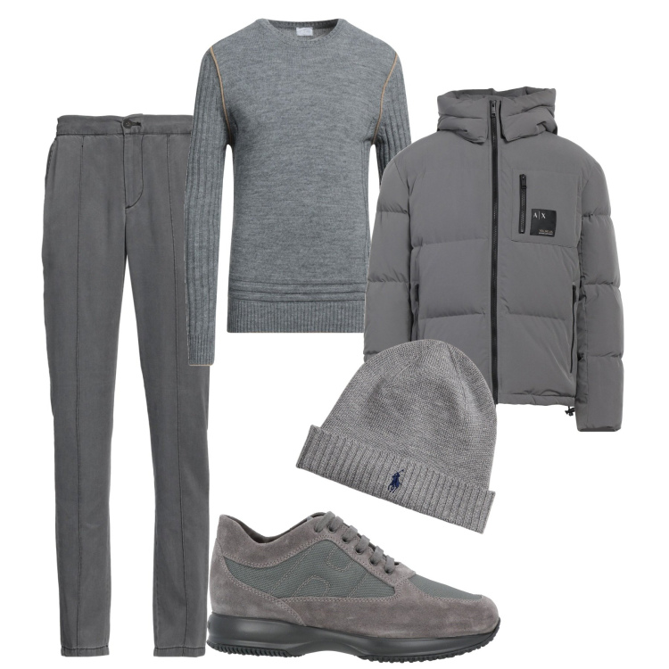 Outfit uomo - Grigio con stile. Stile Trendy per Tutti i giorni. Abbinamento con piumini, pullovers, pantaloni, sneakers, berretti.