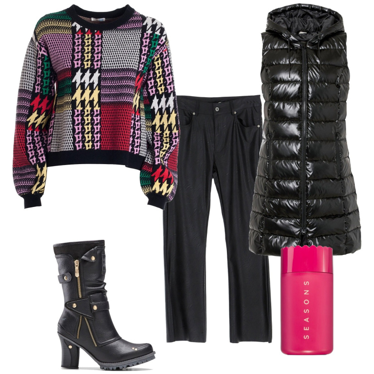 Outfit donna - Total look #2011791. Stile Casual per Tutti i giorni. Abbinamento con gilet, stivali, profumi, maglieria, pantaloni.