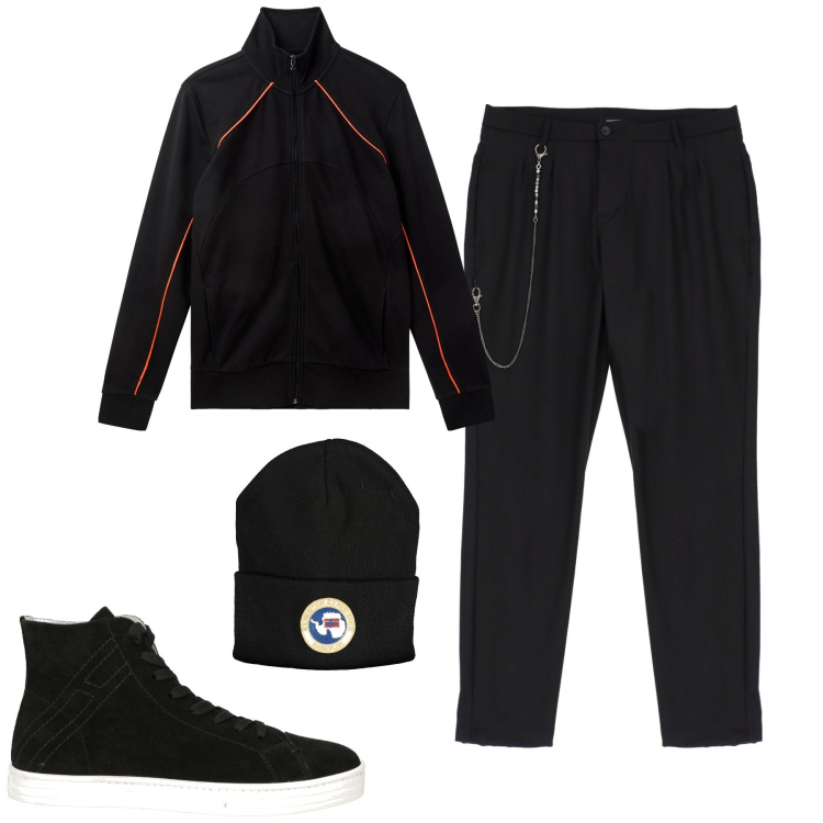Outfit uomo - Total look #2011808. Stile Casual per Tutti i giorni. Abbinamento con sneakers alte, felpe, pantaloni, berretti.
