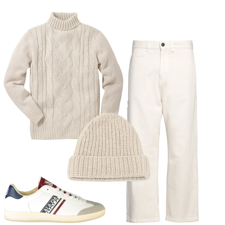 Outfit uomo - Total look #2011813. Stile Casual per Tutti i giorni. Abbinamento con maglieria, jeans dritti, berretti, sneakers.