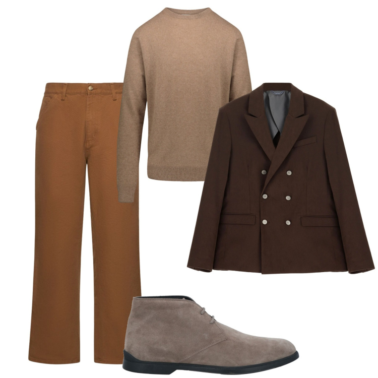 Outfit uomo - Tabacco. Stile Casual per Tutti i giorni. Abbinamento con stivali e stivaletti, giacche, maglieria, jeans.
