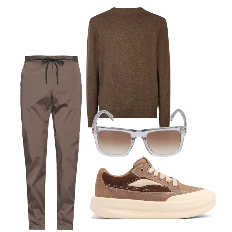 Outfit uomo - Raso. Stile Trendy per Tutti i giorni. Abbinamento con pantaloni, maglieria, occhiali da sole, sneakers.