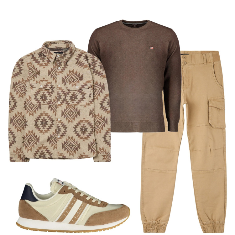 Outfit uomo - Total look #2011849. Stile Casual per Tutti i giorni. Abbinamento con cappotti, pantaloni cargo, maglieria, sneakers.