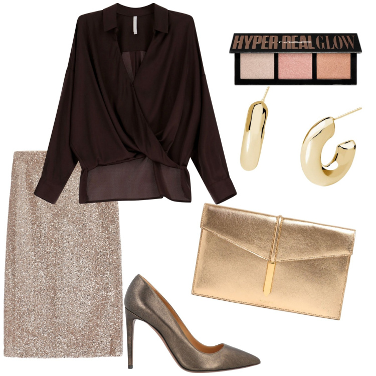 Outfit donna - Luccichio. Stile Vintage retrò per Cerimonia. Abbinamento con décolleté, blush, orecchini, camicie, gonne, clutch.