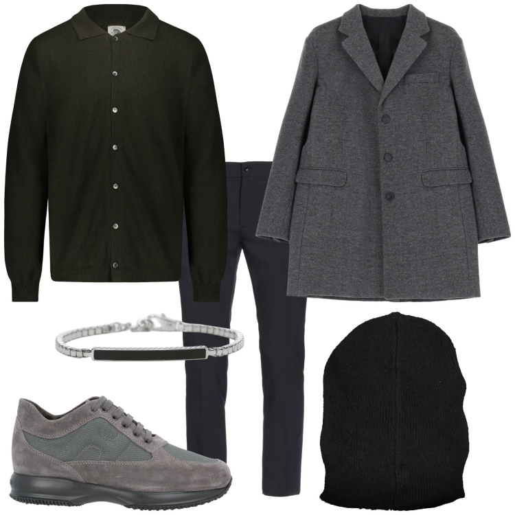 Outfit uomo - Total look #2011937. Stile Trendy per Tutti i giorni. Abbinamento con sneakers, pantaloni skinny, braccialetti, cappotti, polo, sciarpe.