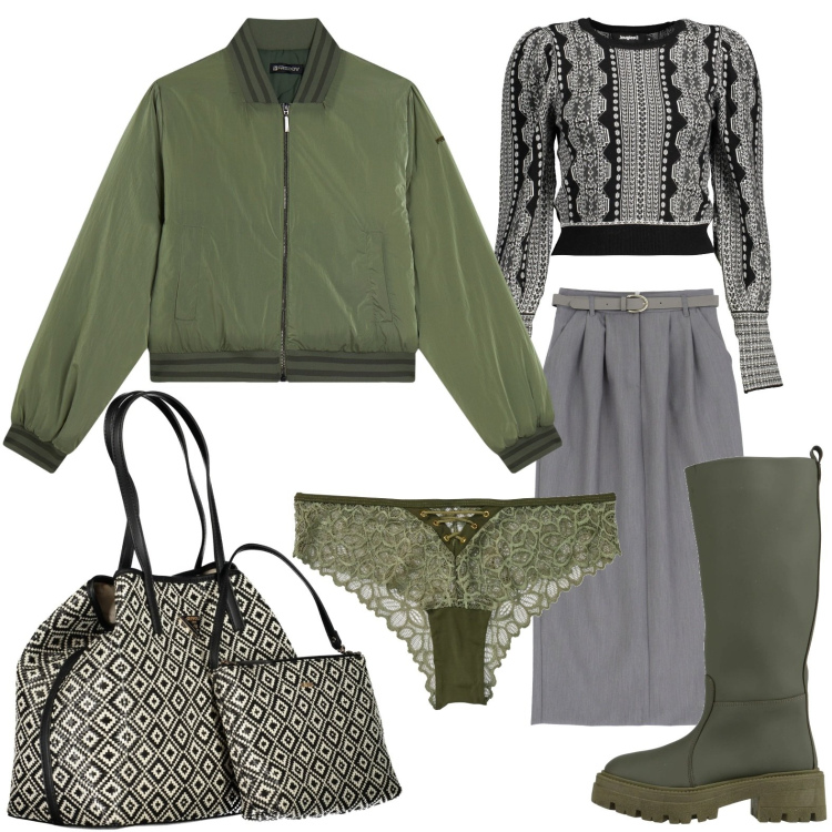 Outfit donna - Benvenuto Dicembre. Stile Casual per Tutti i giorni. Abbinamento con stivali, culotte, gonne lunghe, bomber, maglieria, borse a spalla.