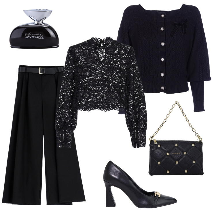 Outfit donna - Total look #2011946. Stile Casual chic per Ufficio. Abbinamento con profumi, cardigans, camicie, pantaloni, stivaletti, borse a spalla.