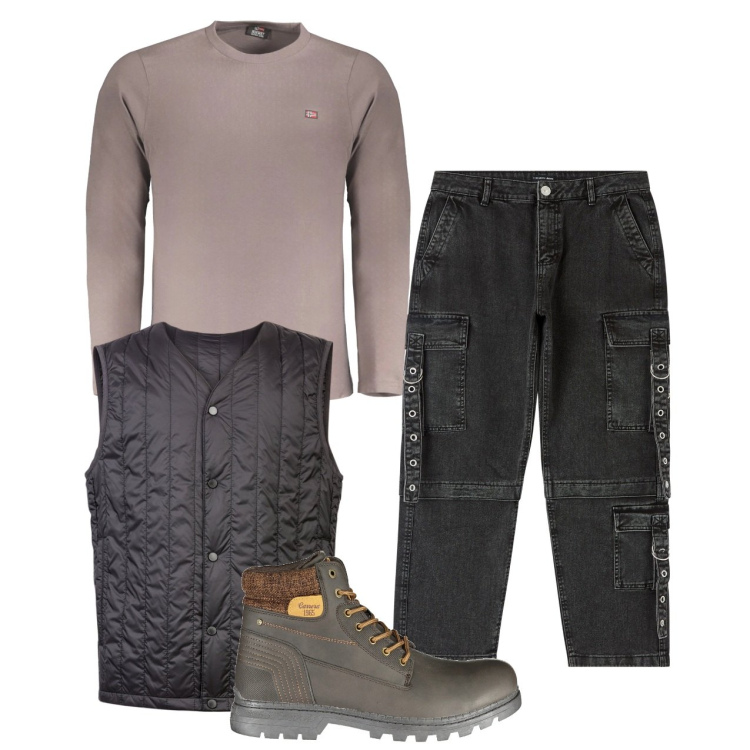 Outfit uomo - Grigio urban. Stile Urban per Tutti i giorni. Abbinamento con jeans, piumini, stivali, t-shirt.
