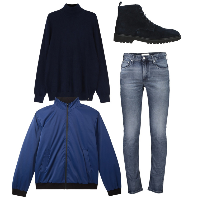 Outfit uomo - I jeans skinny. Stile Casual per Tutti i giorni. Abbinamento con stivali e stivaletti, giacche, maglieria, jeans.