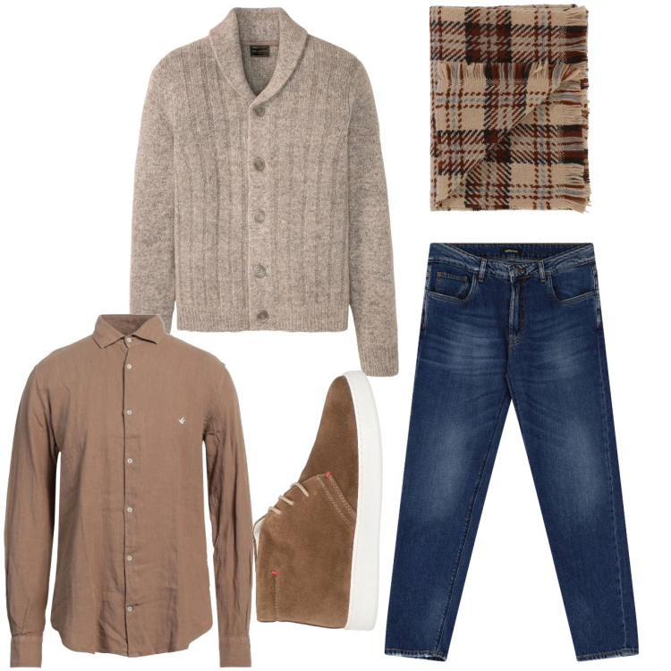 Outfit uomo - Un cardigan molto serio. Stile Casual per Tutti i giorni. Abbinamento con cardigans, stivali e stivaletti, camicie, sciarpe, jeans slim fit.