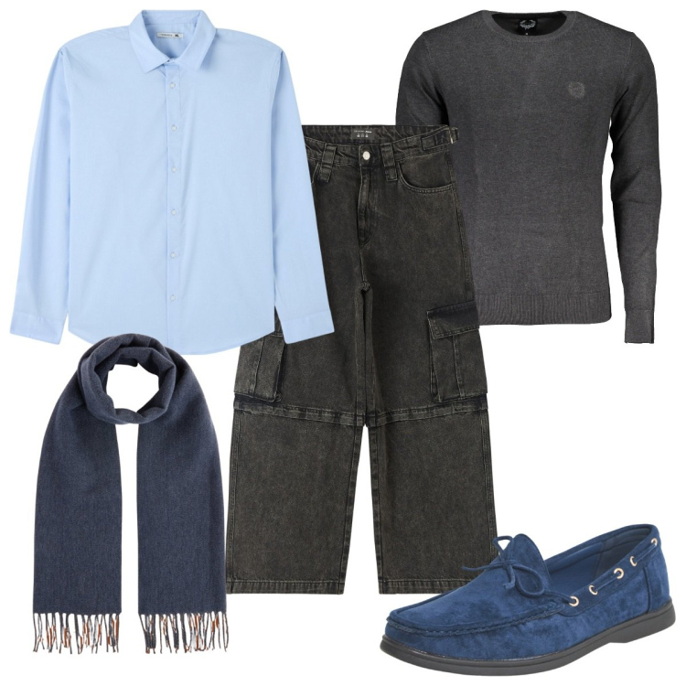 Outfit uomo - Total look #2012022. Stile Casual per Tutti i giorni. Abbinamento con jeans, scarpe stringate, camicie, maglieria, sciarpe.