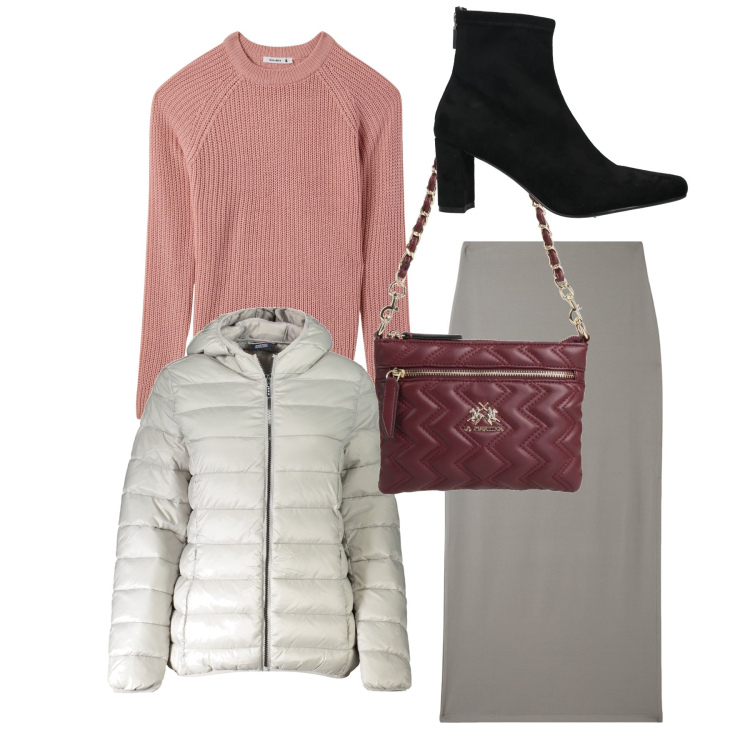 Outfit donna - Uma. Stile Chic per Tutti i giorni. Abbinamento con borse a mano, stivaletti, maglieria, gonne lunghe, blazer.