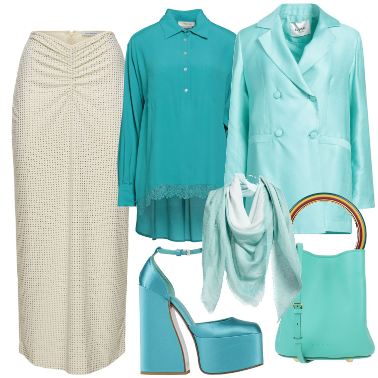 Outfit donna - Elegante inverno. Stile Chic per Cerimonia. Abbinamento con top, décolleté, borse a mano, blazer, sciarpe, gonne longuette.