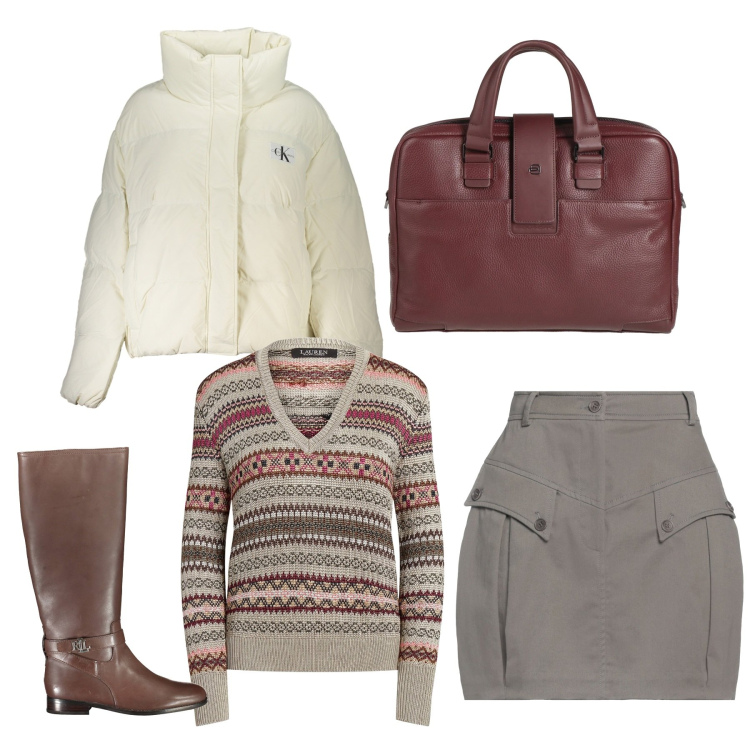 Outfit donna - La borsa professional. Stile Bon Ton per Tutti i giorni. Abbinamento con minigonne, pullovers, borse a mano, stivali, blazer.