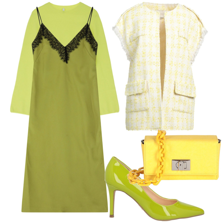 Outfit donna - Come mi piace. Stile Trendy per Serata fuori. Abbinamento con décolleté, blazer, borse a spalla, vestiti midi/longuette, pullovers.