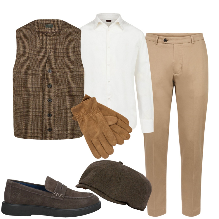 Outfit uomo - Il gilet per un tocco chic. Stile Urban per Tutti i giorni. Abbinamento con scarpe stringate, gilet, pantaloni, camicie, cappelli e berretti, guanti.