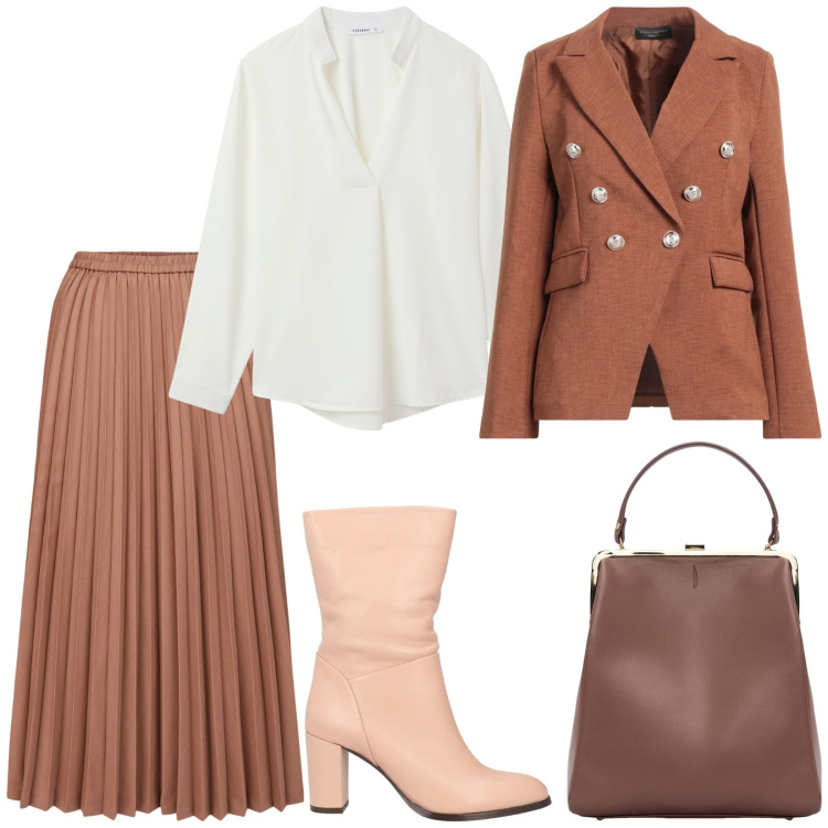 Outfit donna - Total look #2012274. Stile Bon Ton per Ufficio. Abbinamento con blazer, stivaletti, camicie, minigonne, borse a spalla.