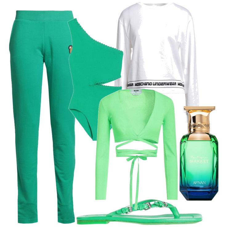 Outfit donna - La notte colorata. Stile Basic per Tutti i giorni. Abbinamento con pigiama, pigiama, body, ciabatte, top, profumi.