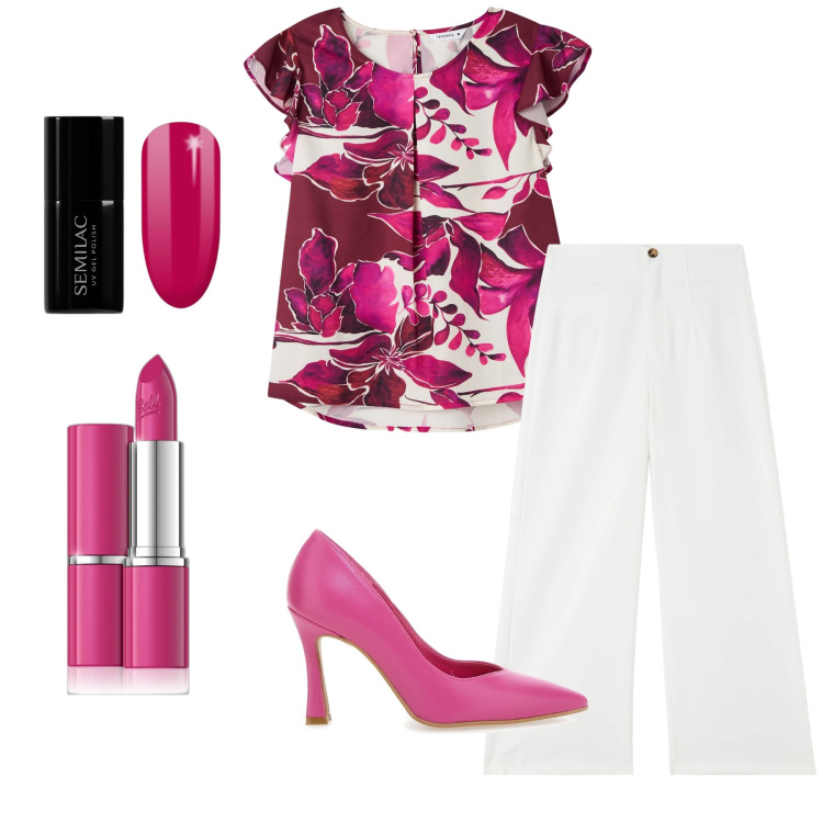 Outfit donna - Fucsia. Stile Sexy per Tutti i giorni. Abbinamento con rossetti, smalti, bluse, pantaloni, décolleté.