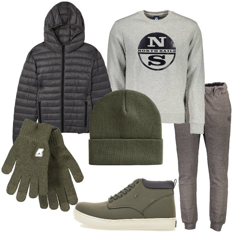 Outfit uomo - Accessori monocolor. Stile Casual per Tutti i giorni. Abbinamento con berretti, giacche, stivali e stivaletti, pantaloni, felpe, guanti.