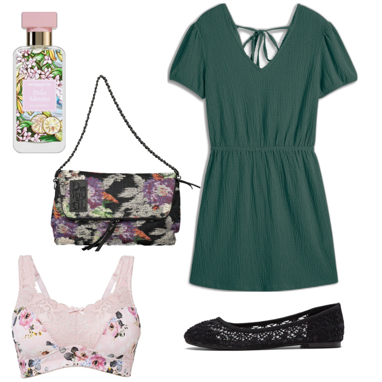 Outfit donna - Fairy. Stile Romantica per Tutti i giorni. Abbinamento con ballerine, vestiti corti, reggiseni, profumi, borse a mano.